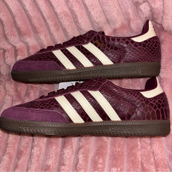adidas Samba Snakeskin Women's Sneakers in Burgundy and White - Picture 3 of 14